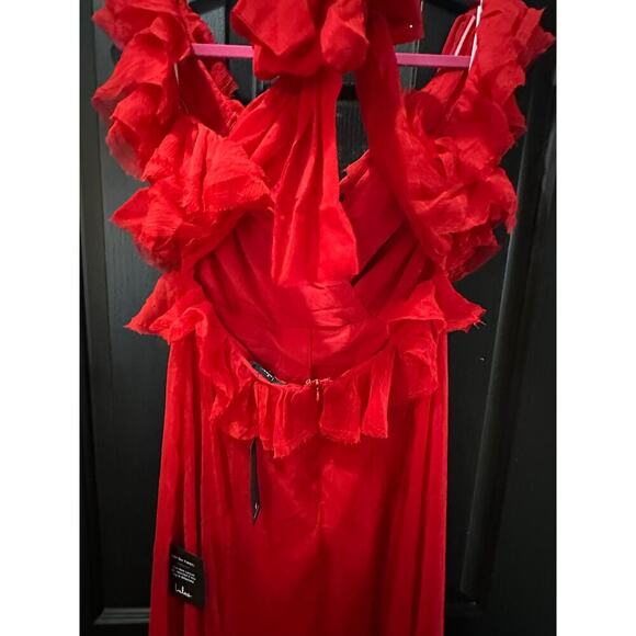 NWT Lulus Red V-Neckline Tied Back Maxi Dress Size Large - Picture 6 of 10